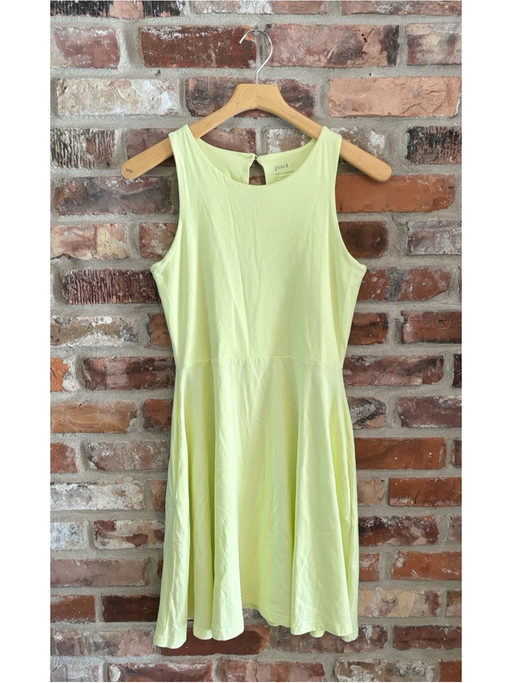 Pact Organic Cotton Chartreuse Yellow Fit And Flare Mini Dress, S
